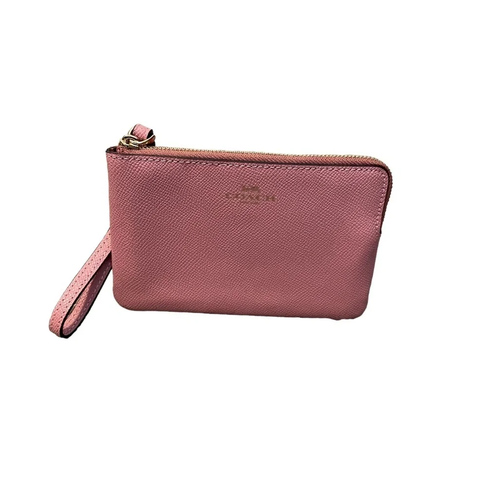 NEW COACH CORNER ZIP WRISTLET IN CROSSGRAIN‎ LEATHER
